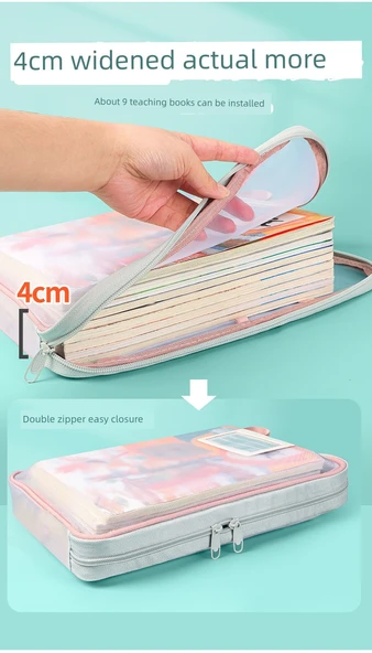 L Tipi Geniş Ağızlı Konu Sıralama Çantası - Pembe Mavi Yeşil Mor 4 Paket - 9