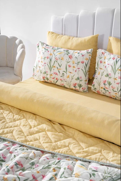 Rivaİstanbul Botanical Çift Kişilik Nevresimli Pike Takımı - 7 Parça Çeyiz Seti - Resim 4