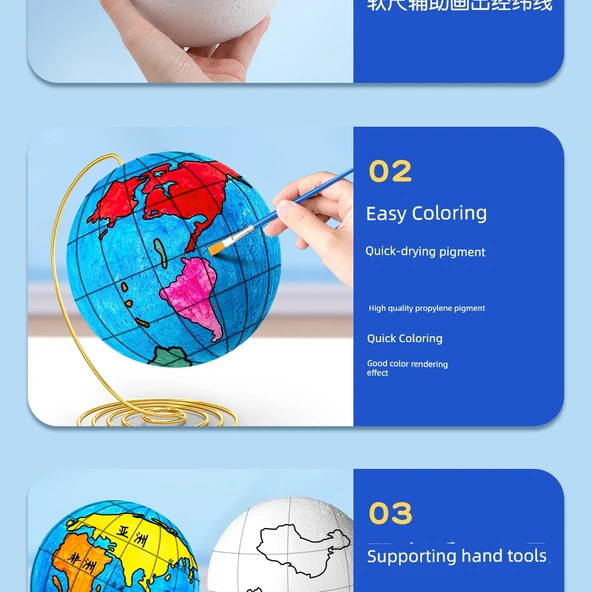 DIY Dünya Küresi Kiti - Geliştirilmiş Lüks Versiyon + Renk Diski - 1 Paket - 20cm - Resim 11