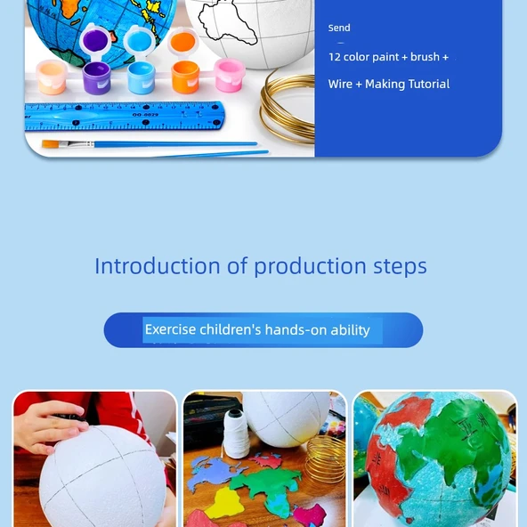 DIY Dünya Küresi Kiti - Geliştirilmiş Lüks Versiyon + Renk Diski - 1 Paket - 20cm - Resim 12