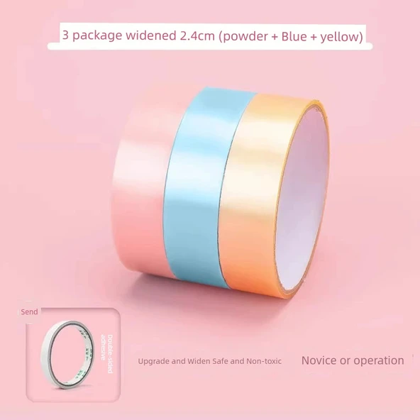 Kalın Uzun Yapışkan Top Bant - 2.4cm Büyük 3 Rulo (Pembe + Mavi + Sarı) - Çift Taraflı Bant ile
