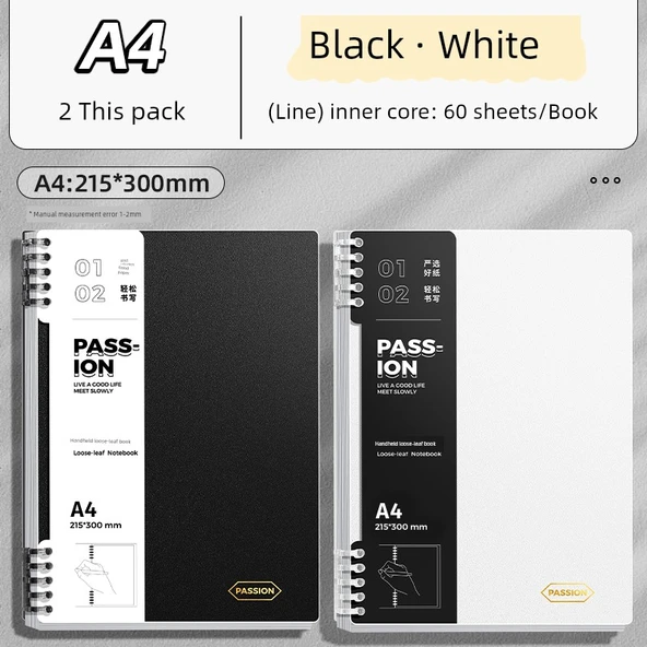 A4 Boş Sayfa Defter - Yatay Çizgi Siyah + Beyaz - 2 Paket