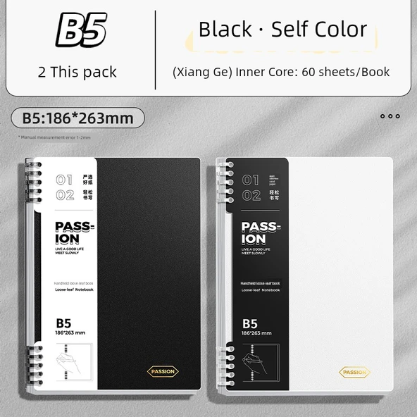 B5 Boş Sayfa Defter - Kareli Siyah + Beyaz - 2 Paket