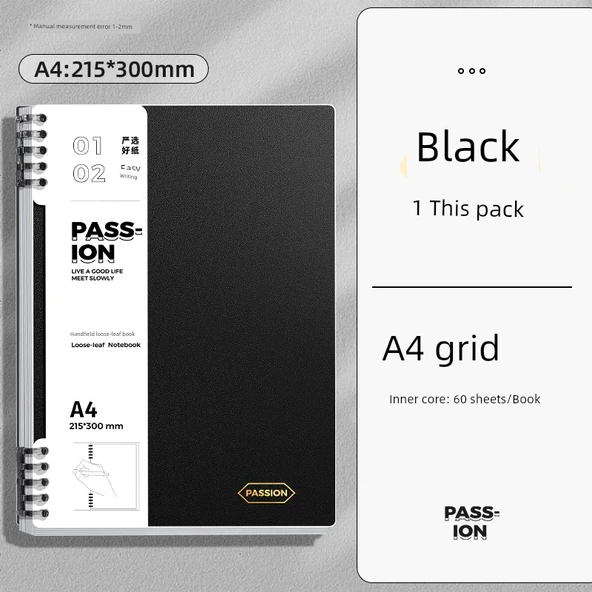A4 Boş Sayfa Defter - Kareli Siyah - 1 Paket