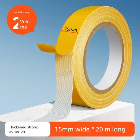 Kumaş Tabanlı Çift Taraflı Bant - 15mm x 20m - 2 Rulo