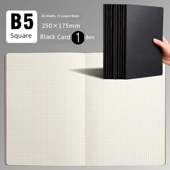 Retro Kraft Kağıt Defter B5 Minimalist Siyah Kart Kare - 1 Adet