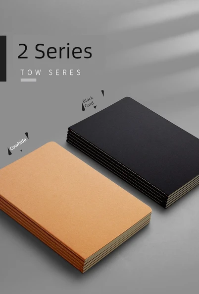 Retro Kraft Kağıt Defter B5 Basit Siyah Kart Çizgili - 5 Adet - 8