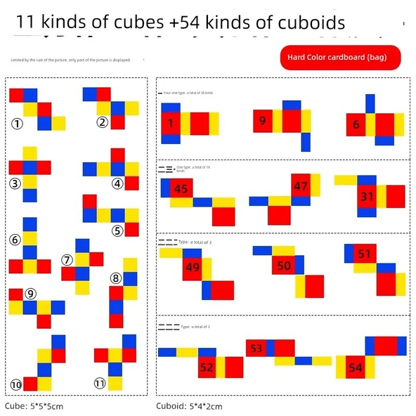 Matematik Öğretim Araçları - 11 Çeşit Küp + 54 Çeşit Dikdörtgen (Silinebilir Kalem + Yapışkan Bant ile)
