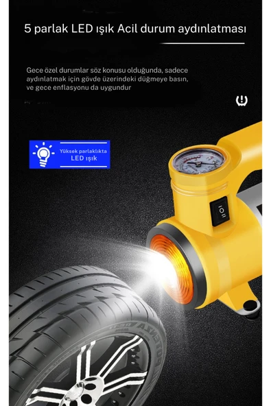 12V 150 PSI Hava Kompresörü | ABS Gövde | LED Işıklı | Bar Göstergeli | 35L/Dk Hava Akışı - 2