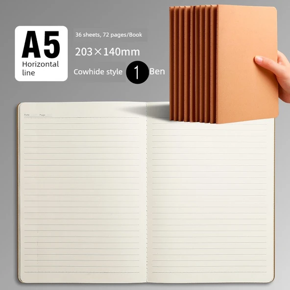 Retro Kraft Kağıt Defter A5 Minimalist Sığır Derisi Çizgili - 1 Adet