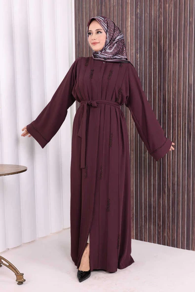 Boncuk İşlemeli Tam Boy Ferace 7894 Bordo ürün görseli