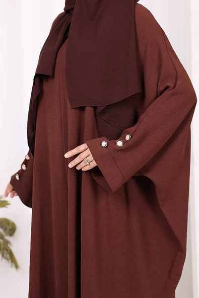 Kol Düğme Detaylı Tunik Pantolon İkili Takım 8688 Kahverengi - Resim 6
