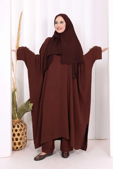Kol Düğme Detaylı Tunik Pantolon İkili Takım 8688 Kahverengi - Resim 2
