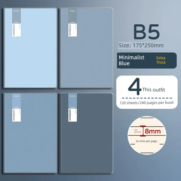 B5 Defter - 120 Sayfa - 4 Adet - Kalın Kağıt