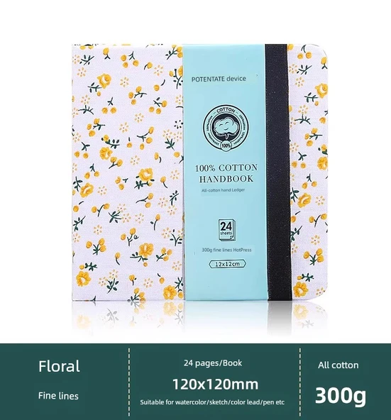 Pamuklu 300g Defter - Çiçek Deseni - İnce Çizgiler - 12x12cm