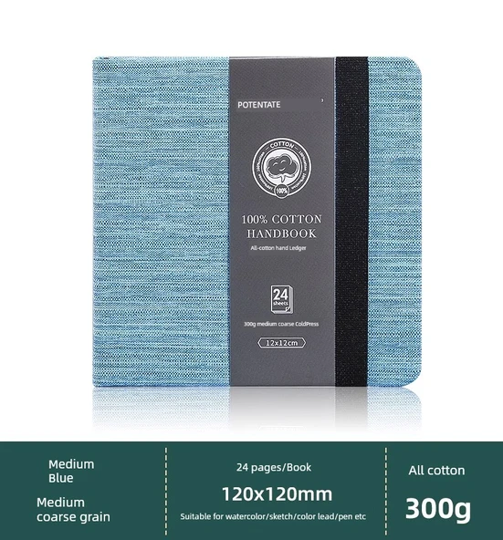 Pamuklu 300g Defter - Orta Mavi - Orta Kalınlık - 12x12cm
