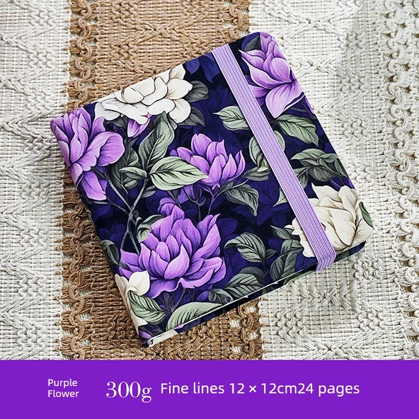 Pamuklu 300g Defter - Mor Çekirdek - İnce Çizgiler - 12x12cm