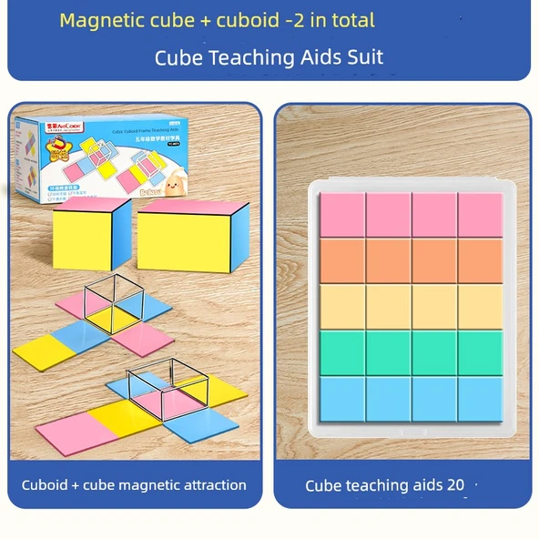 Beşinci Sınıf Matematik Öğretim Araçları - Kare-Dikdörtgen (Manyetik Model) + 20 Manyetik Küp