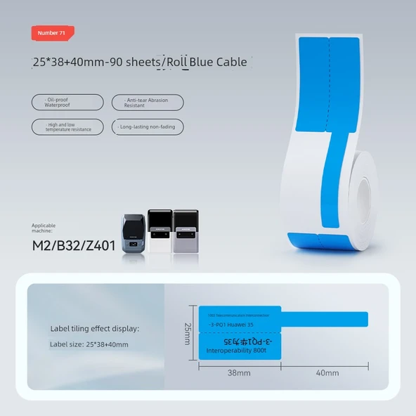 Termal Transfer Etiket - Mavi - 25*38+40 - 90 sayfa