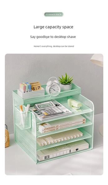 Metal Ofis Masa Dosya Rafı - Yeşil - Üç Katlı - Yatay - 7
