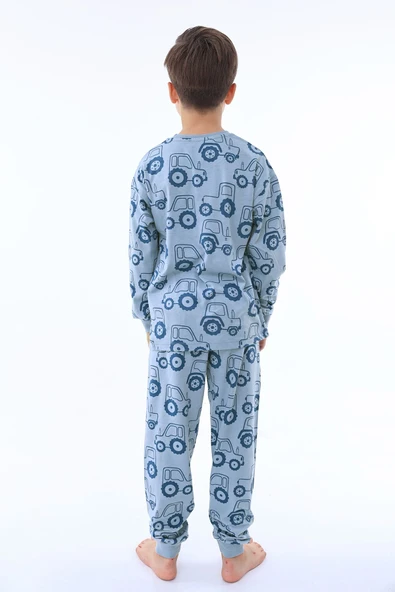 Mavi Traktör Desenli Erkek Çocuk Pijama Takımı - 3