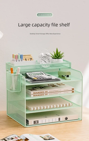 Metal Ofis Masa Dosya Rafı - Siyah - Üç Katlı + Çerçeve - 8