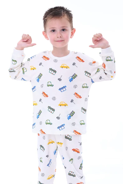 Mavi Traktör Desenli Erkek Çocuk Pijama Takımı - 6