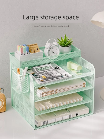 Metal Ofis Masa Dosya Rafı - Kayısı Sarısı - Dört Katlı - Yatay - 2