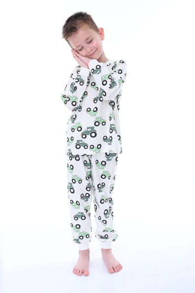 Mavi Traktör Desenli Erkek Çocuk Pijama Takımı - 12