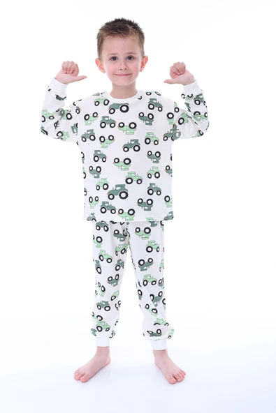 Mavi Traktör Desenli Erkek Çocuk Pijama Takımı - 10