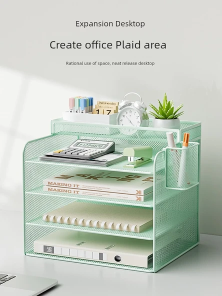Metal Ofis Masa Dosya Rafı - Kayısı Sarısı - Dört Katlı - Yatay - 5