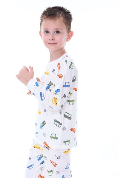 Mavi Traktör Desenli Erkek Çocuk Pijama Takımı - 7