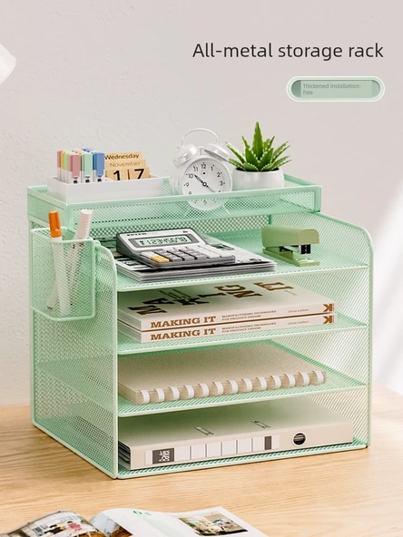 Metal Ofis Masa Dosya Rafı - Kayısı Sarısı - Dört Katlı - Yatay - 6