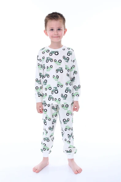 Mavi Traktör Desenli Erkek Çocuk Pijama Takımı - 9
