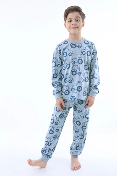 Mavi Traktör Desenli Erkek Çocuk Pijama Takımı - 2