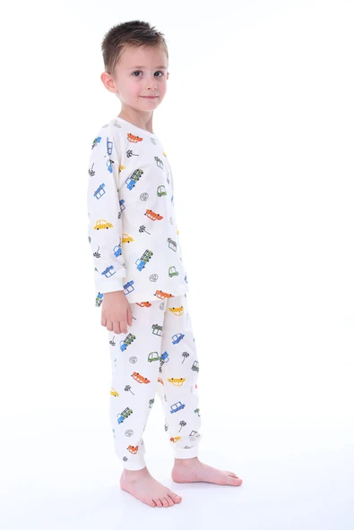 Mavi Traktör Desenli Erkek Çocuk Pijama Takımı - 5