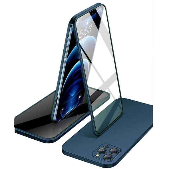 Apple iPhone 13 Pro Uyumlu 360 Derece Tam Kaplayan Cam Kapak Kılıf - 7