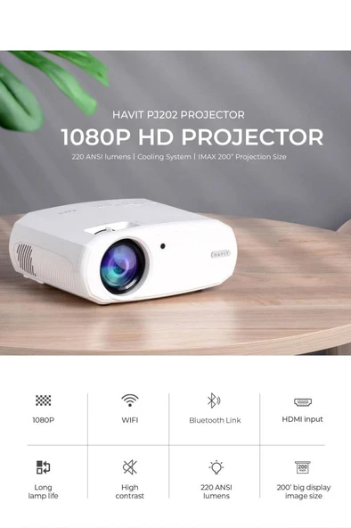 Pj202 Full Hd 1080p Taşınabilir Projeksiyon Cihazı - Wifi, 220 Ansi, Bluetotoh, Screen Mirror - 3
