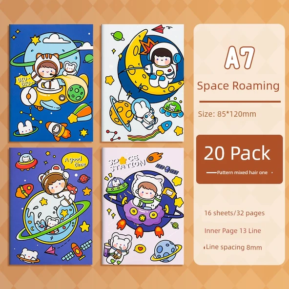 Karikatürlü Taşınabilir Defter A7 - Uzay Odyssey - 20 Adet