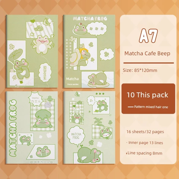 Karikatürlü Taşınabilir Defter A7 - Matcha Quack - 10 Adet