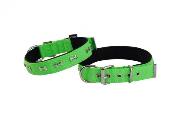 Actirex Neon Yumuşak Doku Kemik Desenli Köpek Boyun Tasma Green Small 2.5x52cm