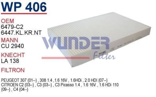 Wunder WP406 Wp406 Polen Filtresi - Peugeot 307 540125352