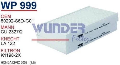 Wunder WP999 Polen Filtresi Civic 01- 80292-Sca-G01 ürün görseli 1