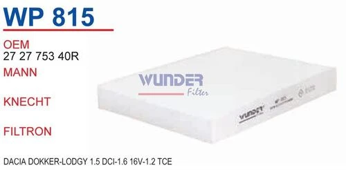 Wunder WP815 Polen Filtresi Dacia Dokker - Lodgy 1,5 Dci -1,6 16V - 1,2 Tce ürün görseli 1