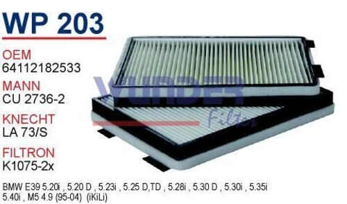 Wunder WP203 Polen Filtresi Bmw 5 Serie E39 (İkili)