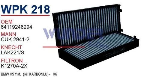 Wunder WPK218 Polen Filtresi Bmw X5 Yeni Model (İkili Karbonlu)- X6
