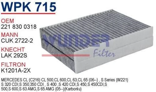 Wunder WPK715 Polen Filtresi Mercedes 221 Kasa S320 - S350 CDI - 1