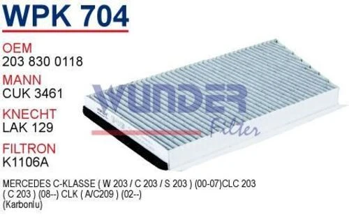 Wunder WPK704 Polen Filtresi Mercedes 203 Kasa C - Clk Klass (Karbonlu) - 1