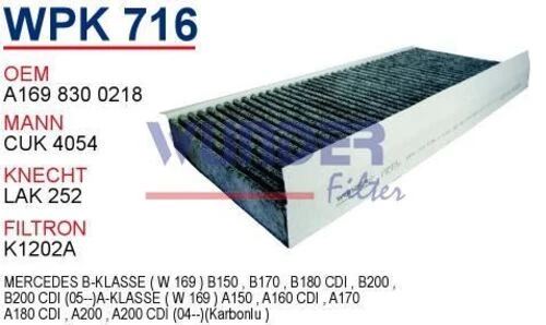 Wunder WPK716 POLEN  FİLTRESİ - MERCEDES A KLASSE(W169)- B KLASSE ürün görseli 1