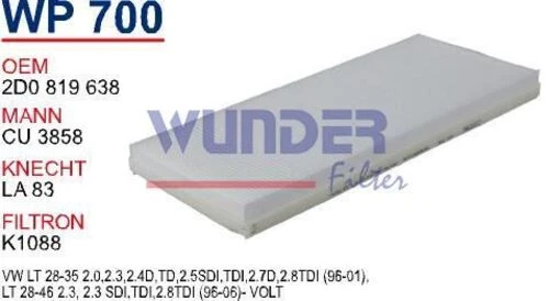 Wunder WP700 Wp700 Polen Filtresi - Volkswagen Lt 35 - Volt 540125127 - 1